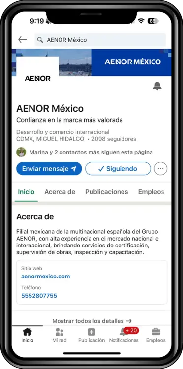 Captura de Redes sociales de AENOR